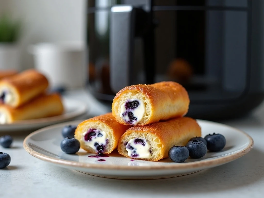 Air fryer blueberry cream cheese roll-ups ready to serve