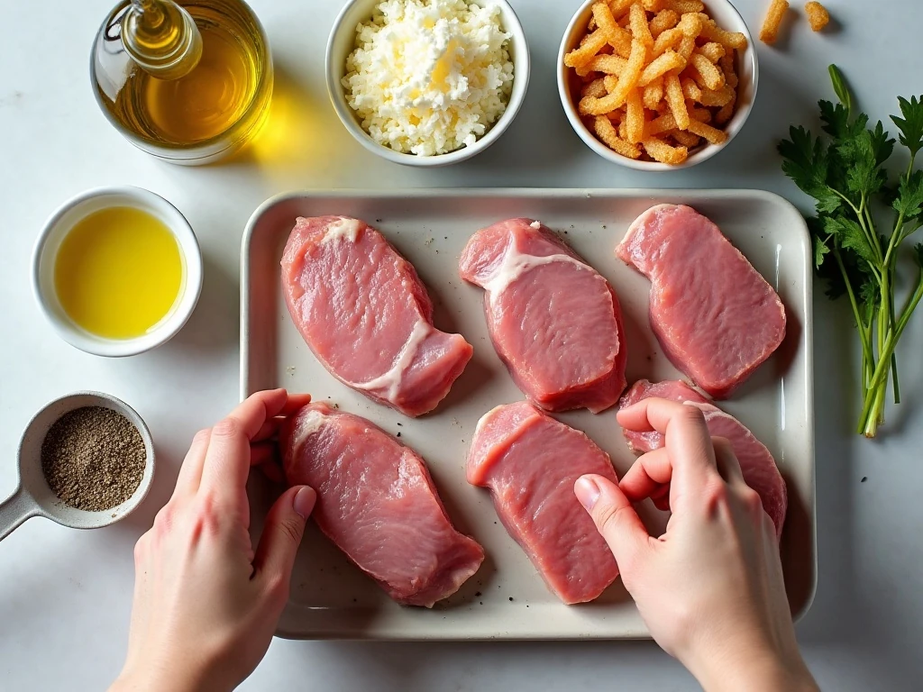 Ingredients for cheesy French onion pork chops