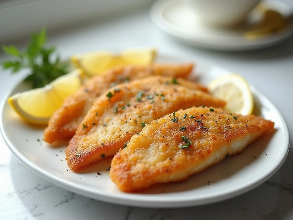 Lightly crisp and flaky air fryer cod served with lemon