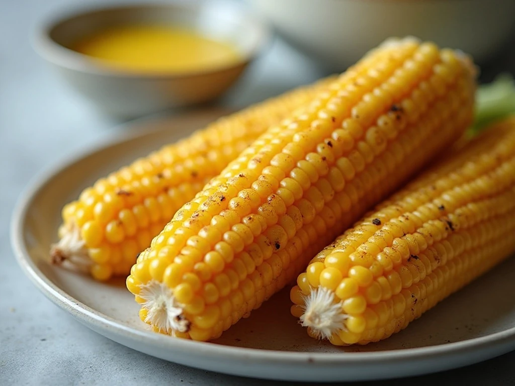 Reheated air fryer corn served with melted butter