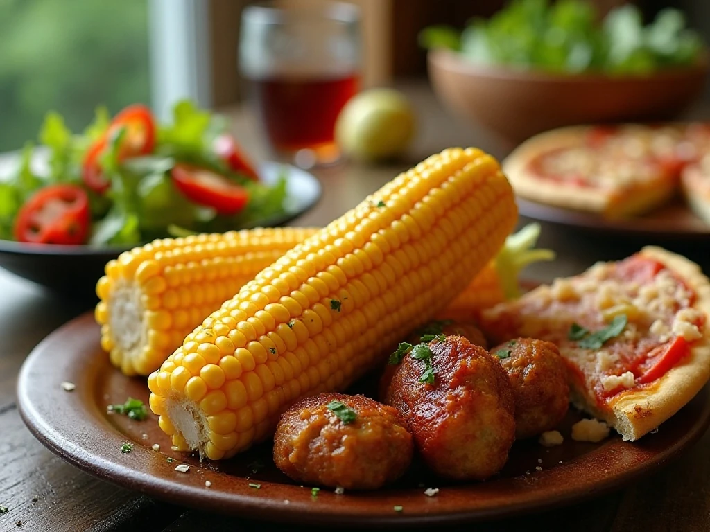 Air fryer corn served with a complete summer meal