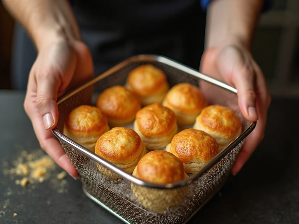 Donut hole dough balls spaced in an air fryer basket