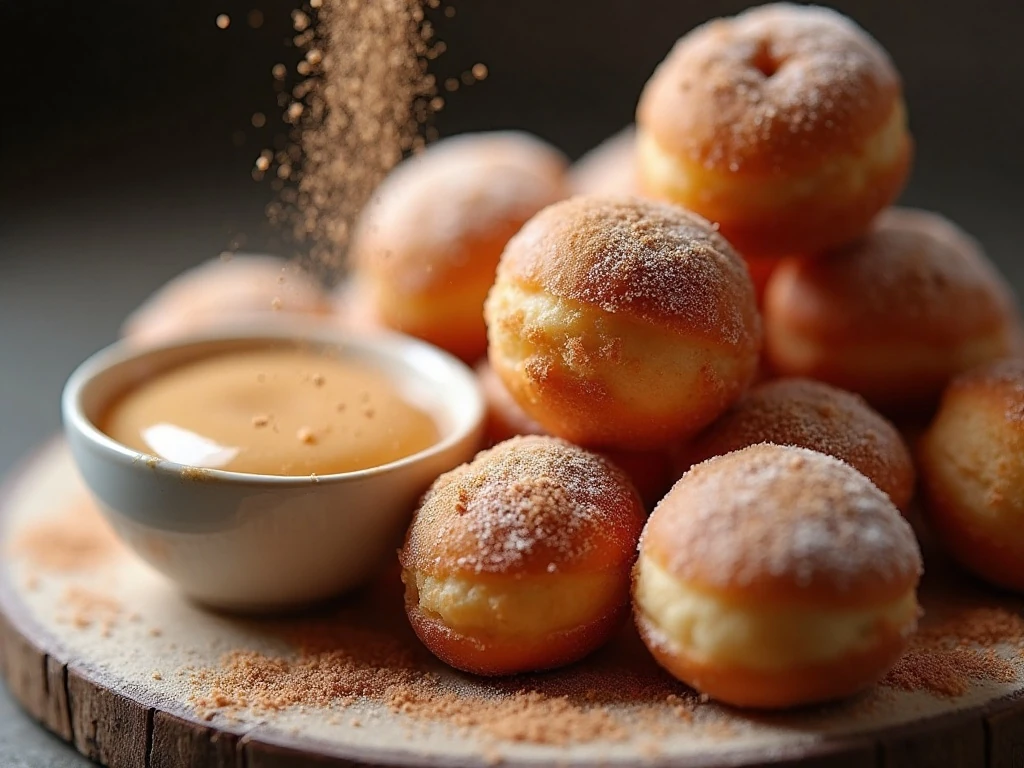 Cinnamon sugar and powdered glaze for donut holes