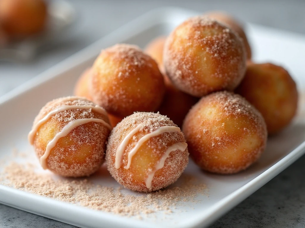 Air fryer donut holes with cinnamon sugar and glaze
