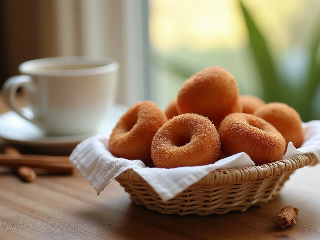 Warm cinnamon-sugar air fryer donut holes served for breakfast