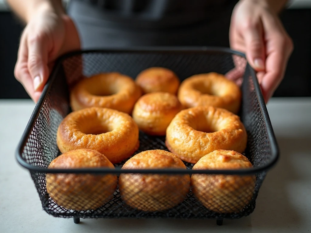 Donuts spaced properly in an air fryer basket