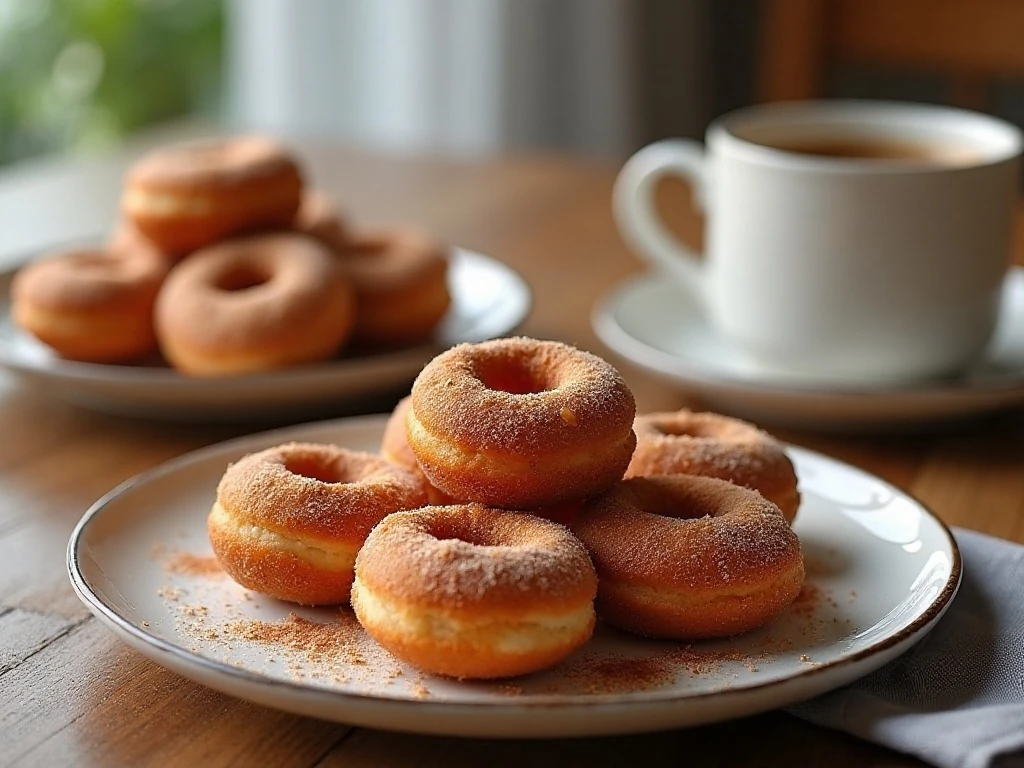 Air fryer donuts served warm with coffee