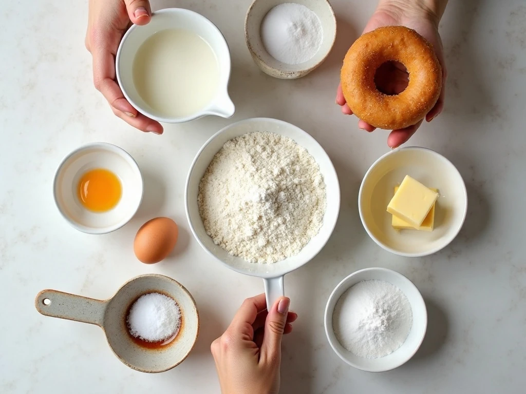Ingredients for homemade air fryer yeast donuts and vanilla glaze
