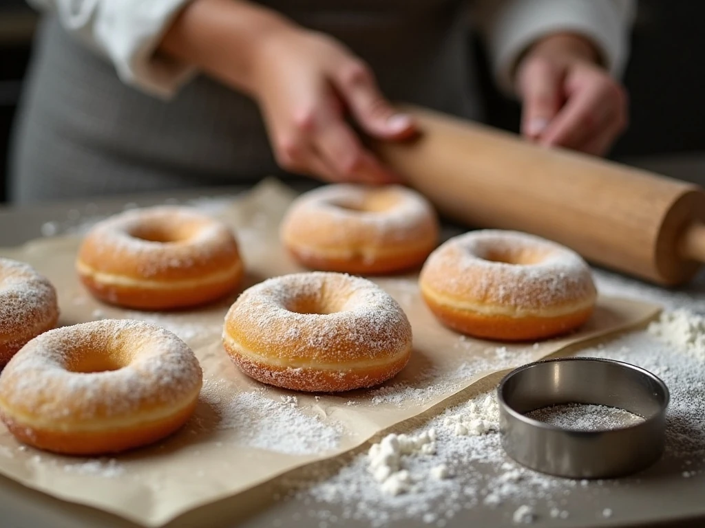 Shaped yeast donut dough ready for its second rise