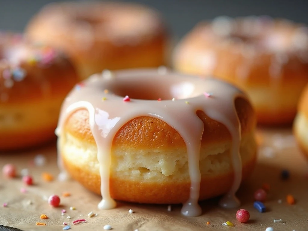 Vanilla glaze coating a freshly made air fryer donut