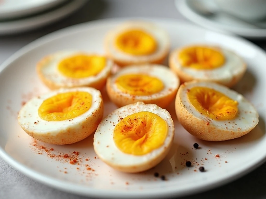 Perfectly cooked air fryer eggs arranged on a breakfast plate