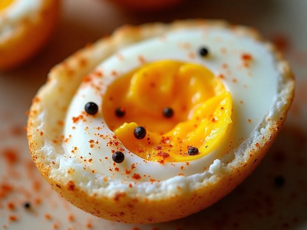 Air fryer egg seasoned with paprika and black pepper