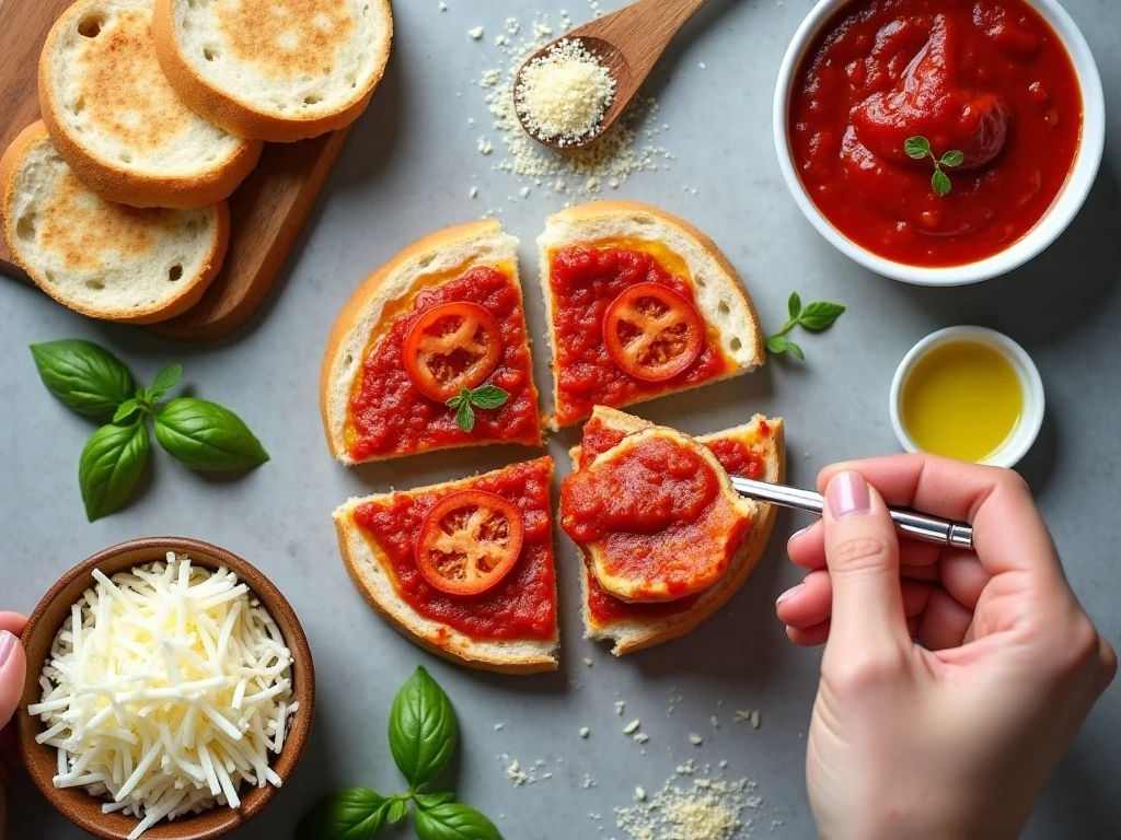 Ingredients for easy air fryer English muffin pizzas