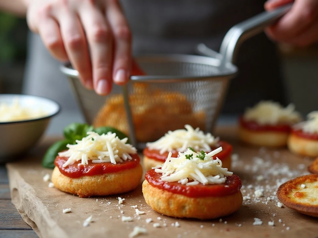 Preparing English muffin pizza halves for the air fryer