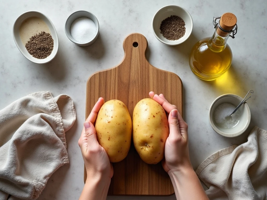 Russet potatoes and simple ingredients for air fryer French fries