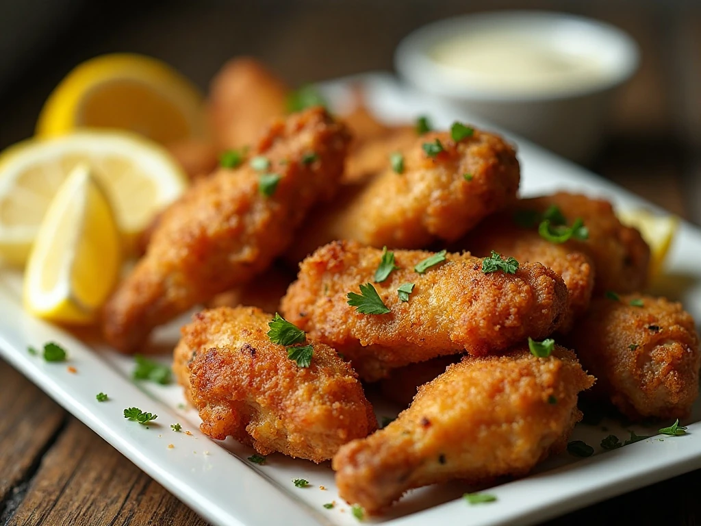 Crispy air fryer garlic Parmesan chicken wings on a serving platter