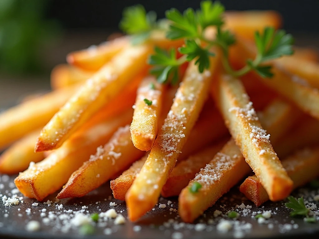 Close-up of crispy Parmesan-coated steak fries