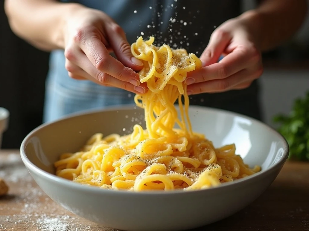 Seasoning cooked pasta before air frying