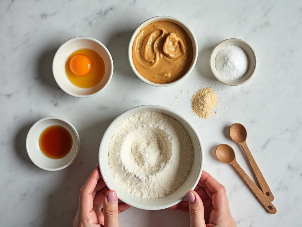 Ingredients for easy flourless air fryer peanut butter cookies