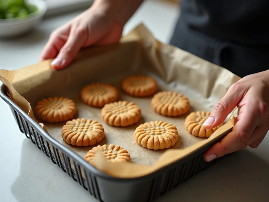 Small batch of peanut butter cookies spaced in an air fryer basket