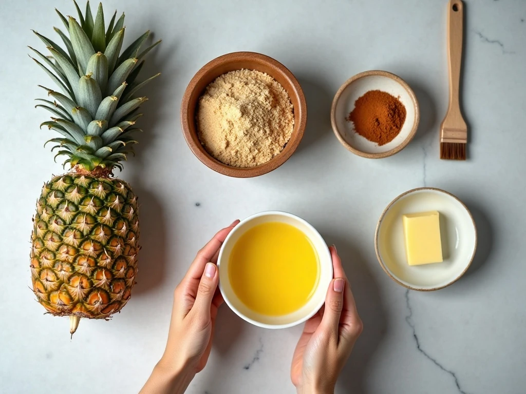 Fresh pineapple, brown sugar, cinnamon, and melted butter for air fryer pineapple
