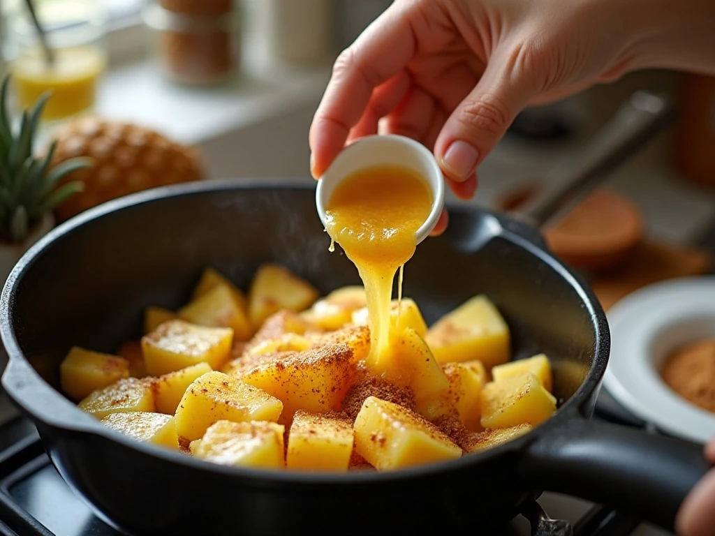 Pineapple being coated before air frying