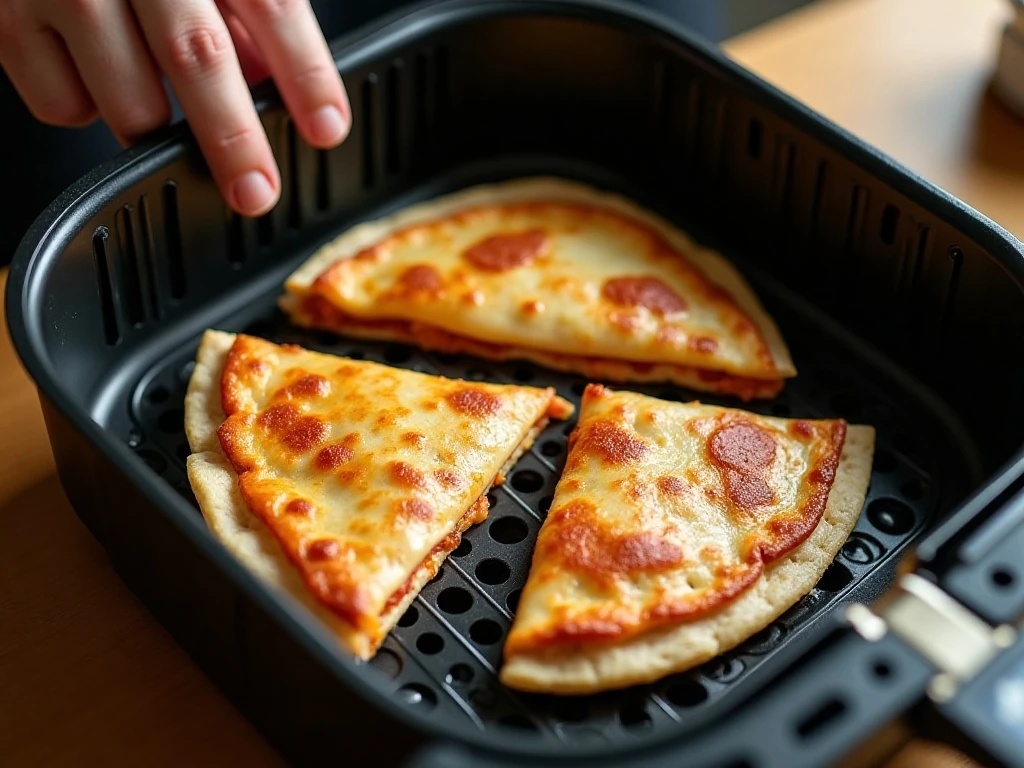 Pizza quesadillas arranged in a single layer in an air fryer
