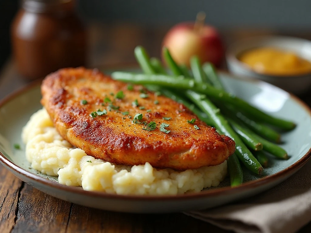Air fryer pork chop dinner with classic side dishes