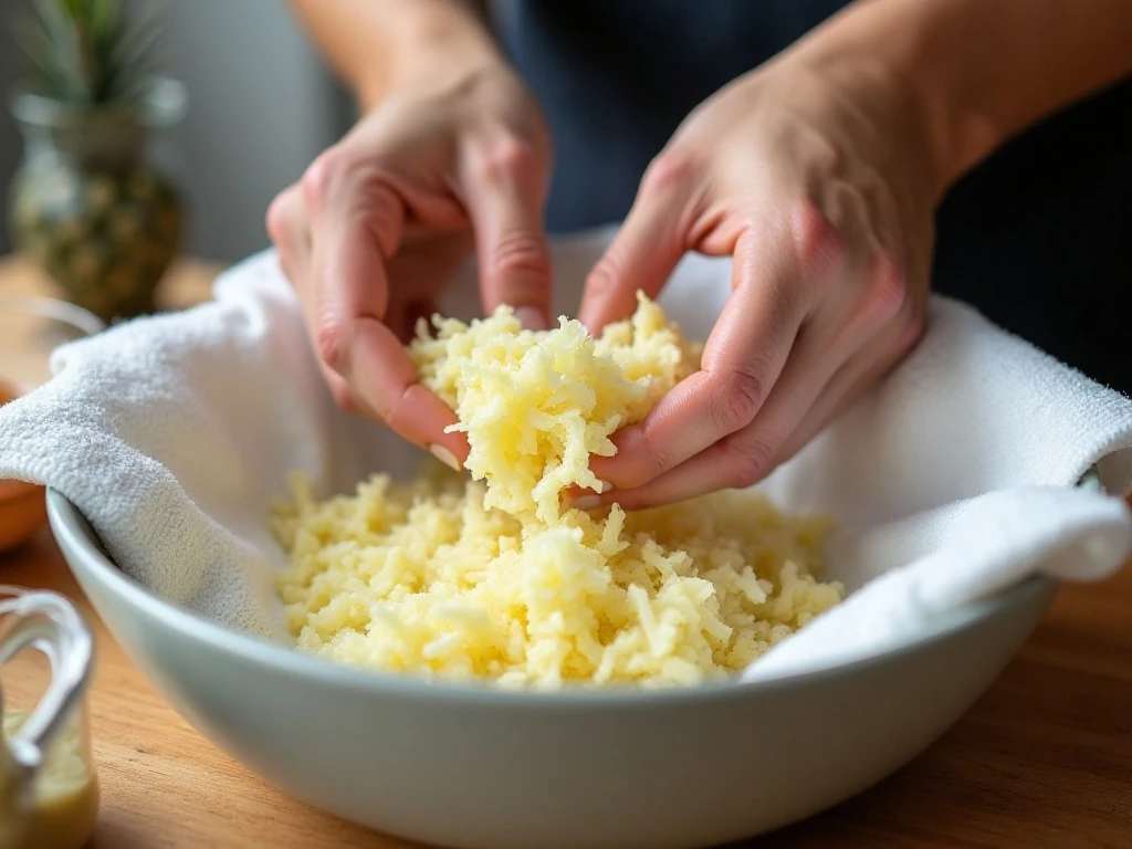 Squeezing grated potatoes and onion dry for air fryer fritters
