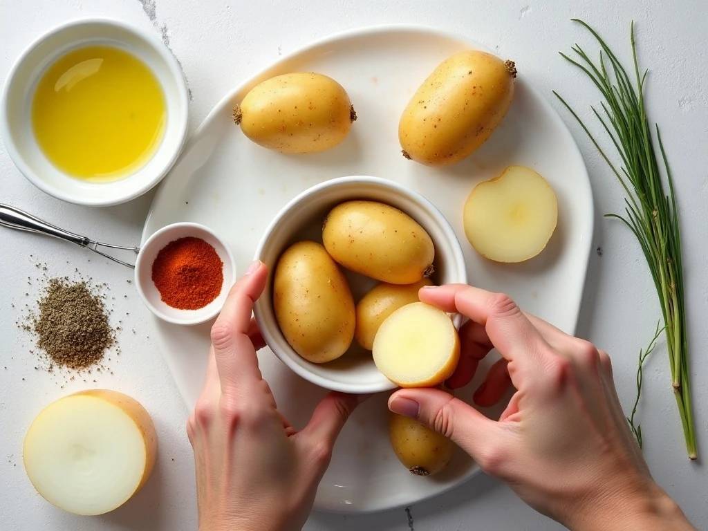 Ingredients for crispy air fryer potatoes and onions