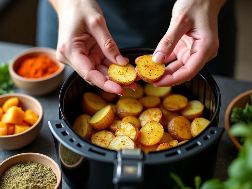 Preparing potatoes and onions for the air fryer