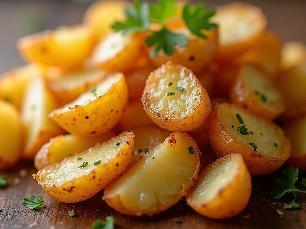 Garnished crispy potatoes and onions ready to serve