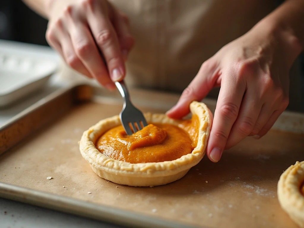 Adding pumpkin filling to pastry for air fryer hand pies
