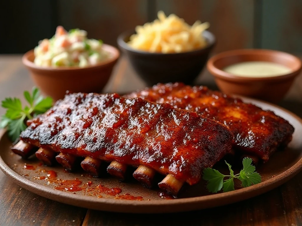 Crispy glazed air fryer ribs served on a platter