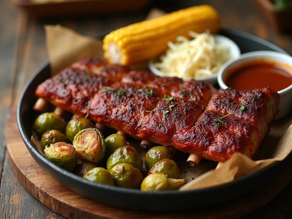Air fryer ribs with barbecue side dishes