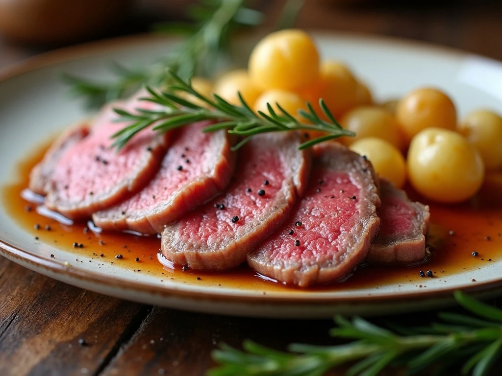 Thinly sliced roast beef ready to serve