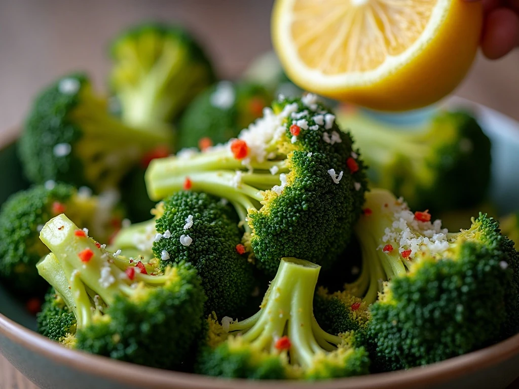 Air fryer broccoli finished with Parmesan lemon and red-pepper flakes