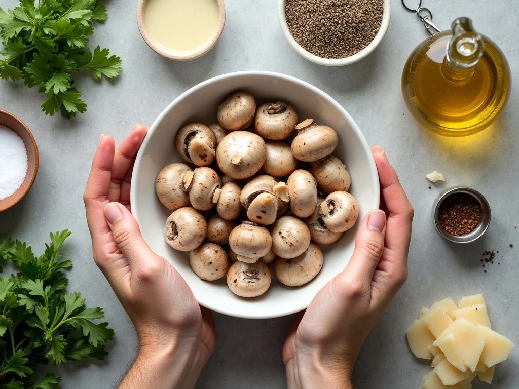 Ingredients for easy air fryer roasted mushrooms