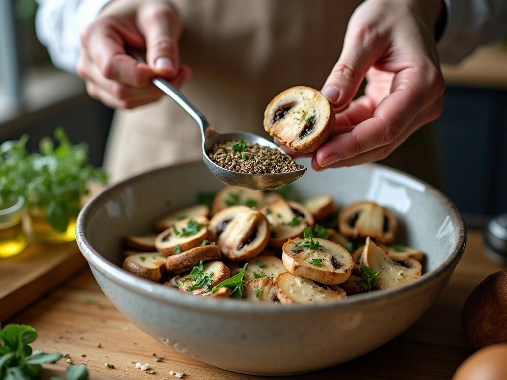 Seasoning mushrooms before air frying