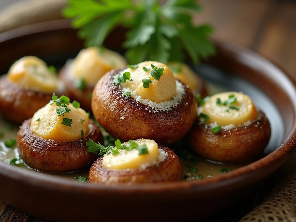 Air fryer mushrooms finished with parsley and Parmesan