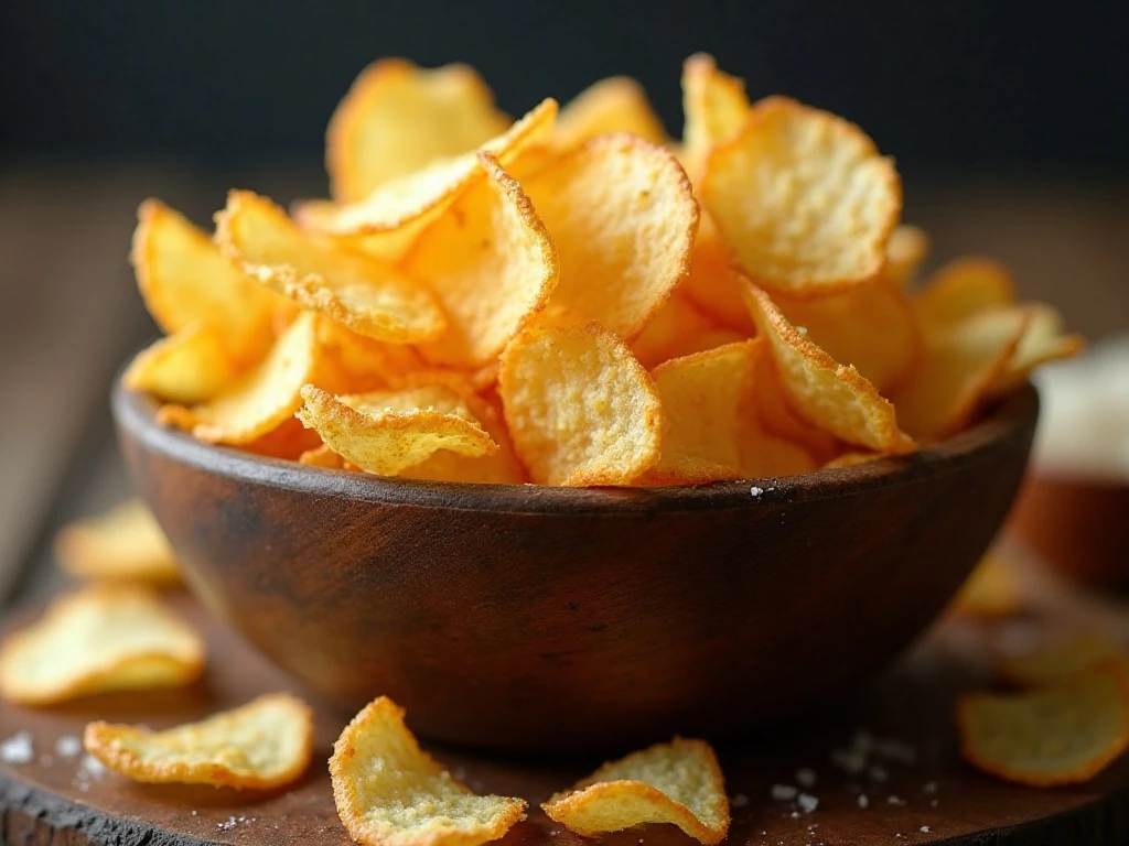 Crispy homemade air fryer salt and vinegar potato chips in a bowl