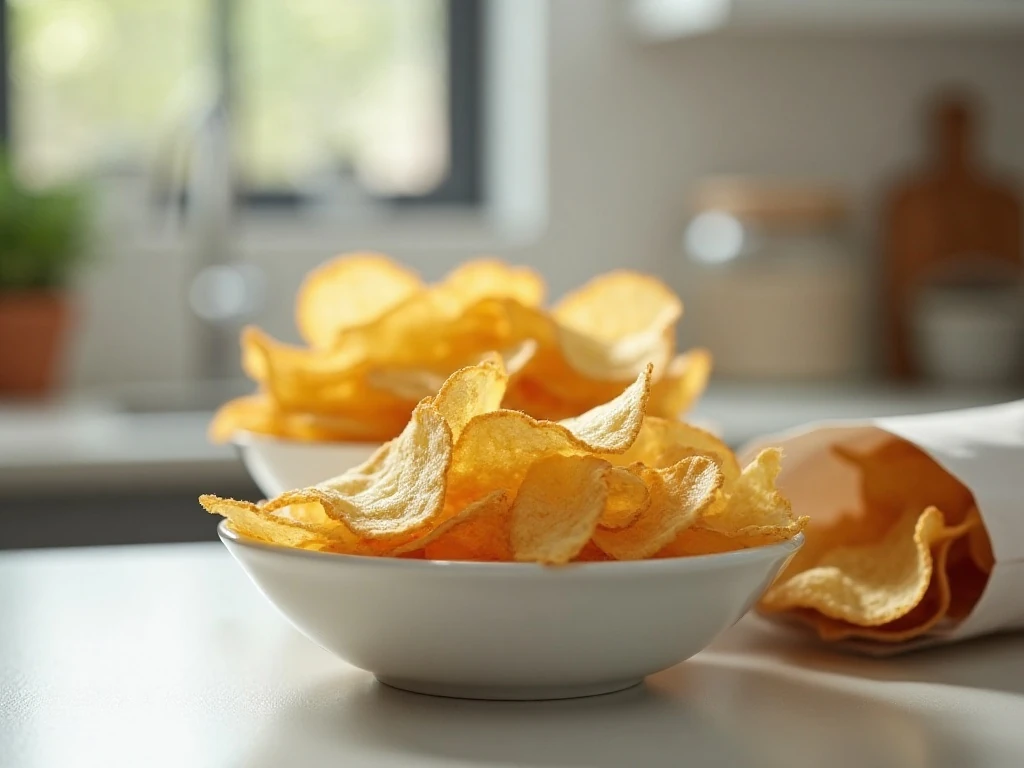 Homemade potato chips ready for serving or storage