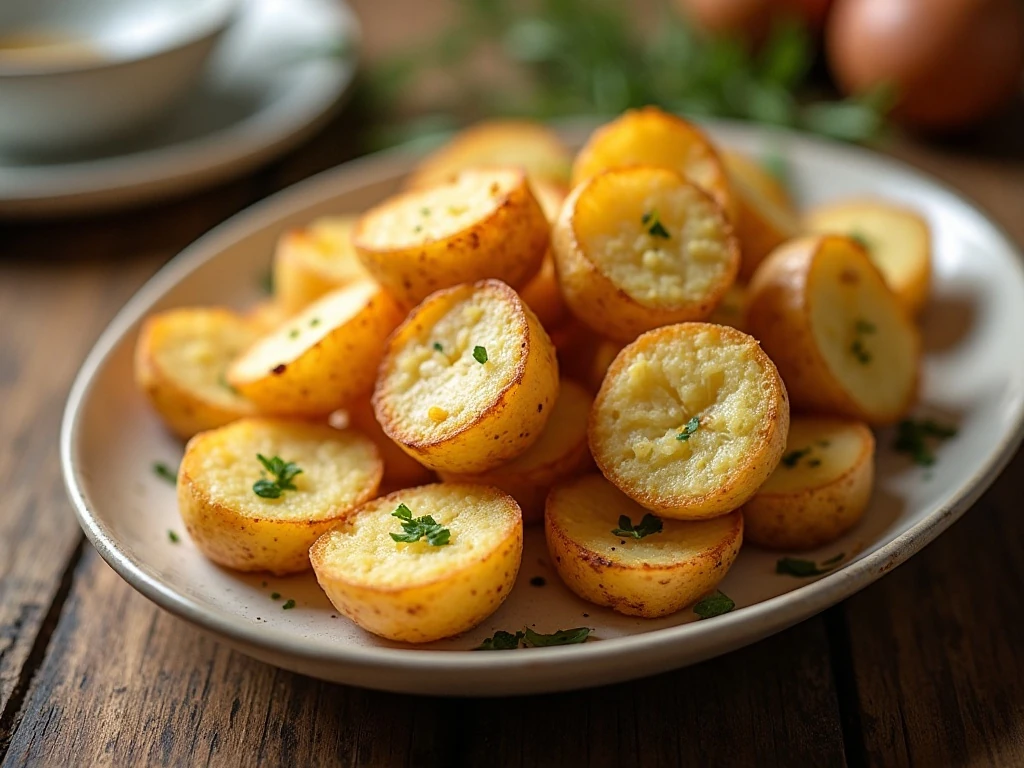 Crispy air-fryer smashed potatoes arranged on a serving platter
