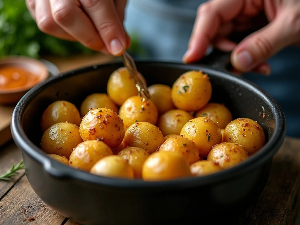 Smashed potatoes arranged with space in an air-fryer basket