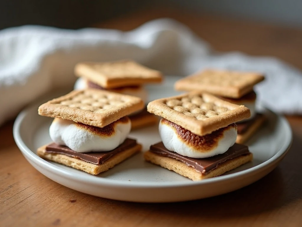 Four warm gooey air fryer s’mores on a plate