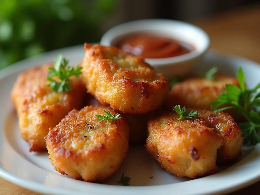 Juicy air fryer steak bites served with parsley and steak sauce