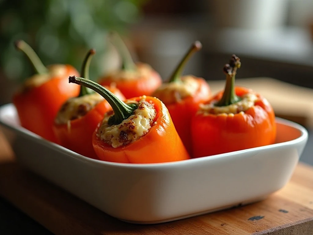 Reheated stuffed peppers served from the air fryer