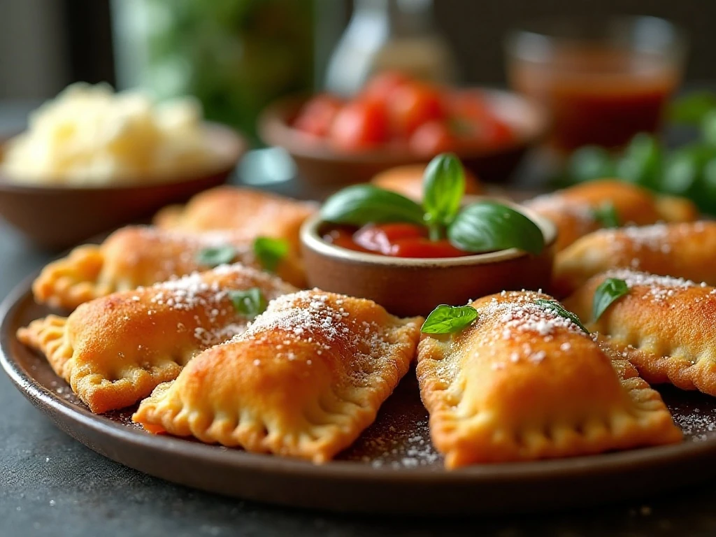 Air fryer toasted ravioli appetizer platter with marinara