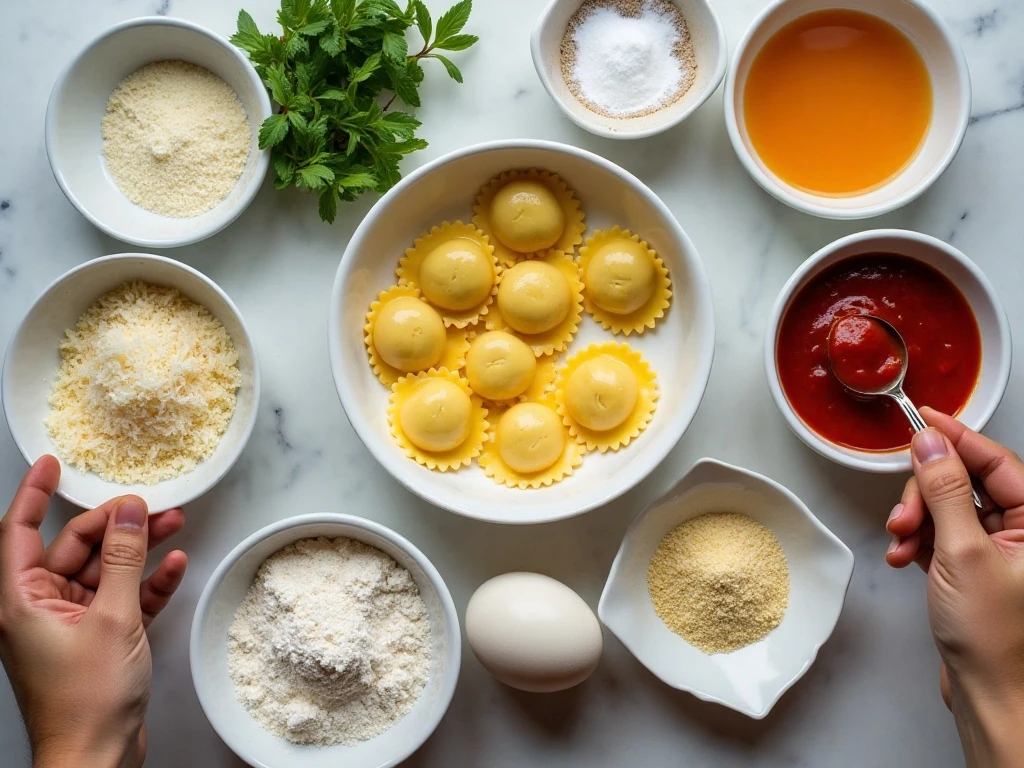 Ingredients for crispy air fryer toasted ravioli