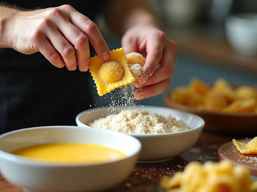 Breading ravioli before air frying